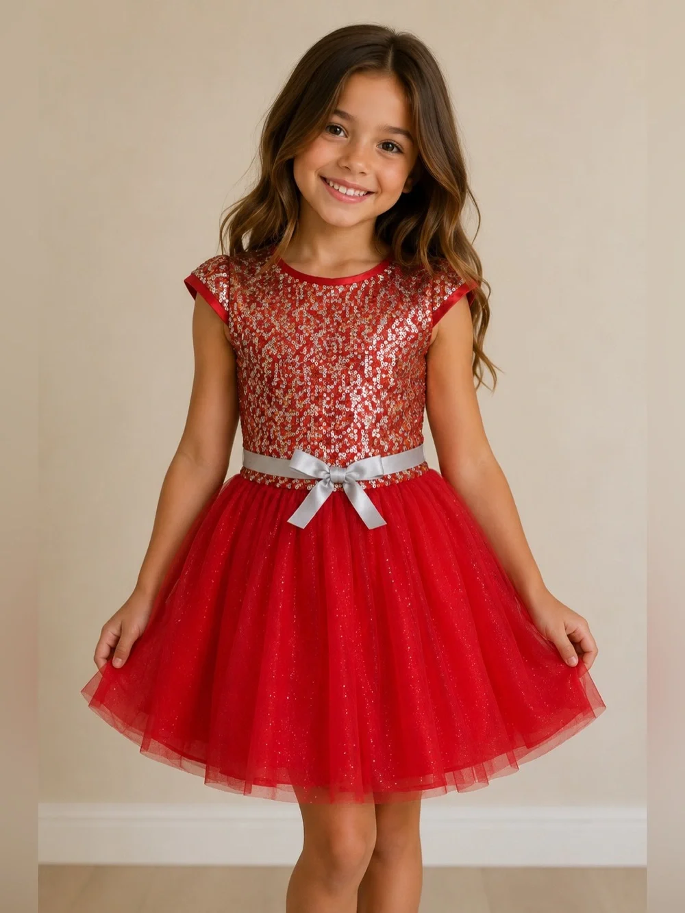American Girl Size 10 Red Sequin Tulle Christmas Holiday Party Dress
